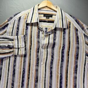Jhane Barnes Shirt Men XL Multicolor Striped Long Sleeve Woven Soft Japan Fabric